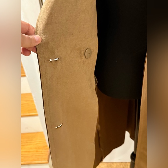 New Truth By Republic Elegant Tan Faux Suede Trench Coat Women's Size Medium - Picture 15 of 16